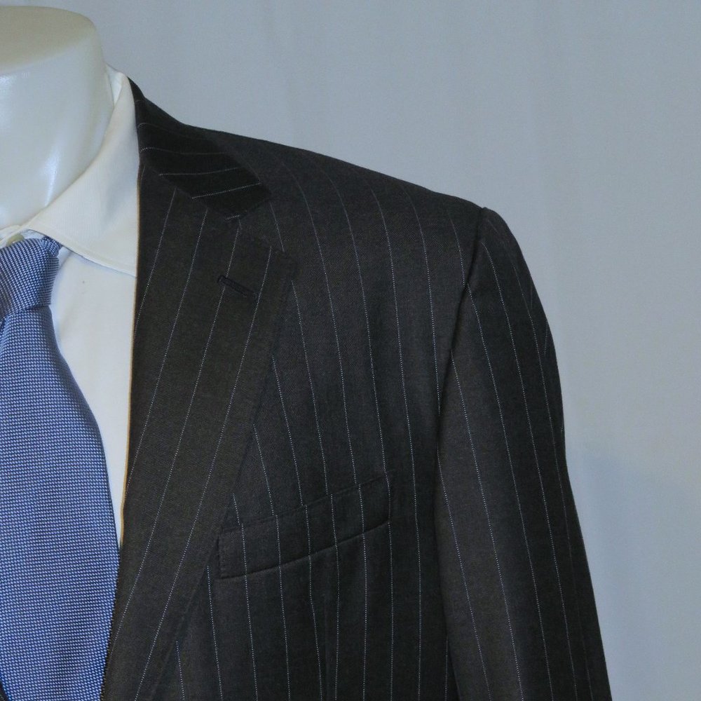 Raphael Wardrobe Design Bespoke Gray Striped Three Button Suit 42XL